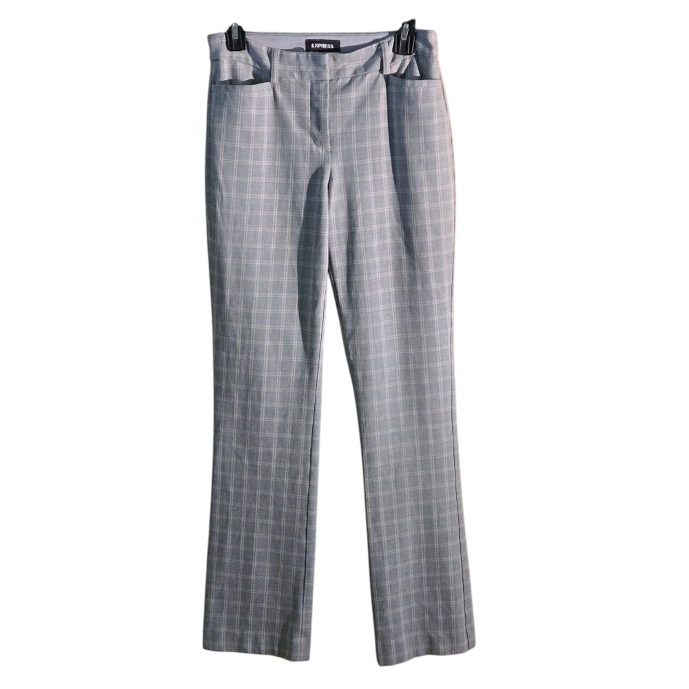 Express Columnist Gray Plaid Barely Boot Pants Si… - image 1